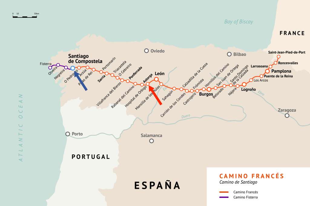 Map of Wendy's Camino de Santiago pilgrimage. She walked from Astorga to Santiago de Compostela.