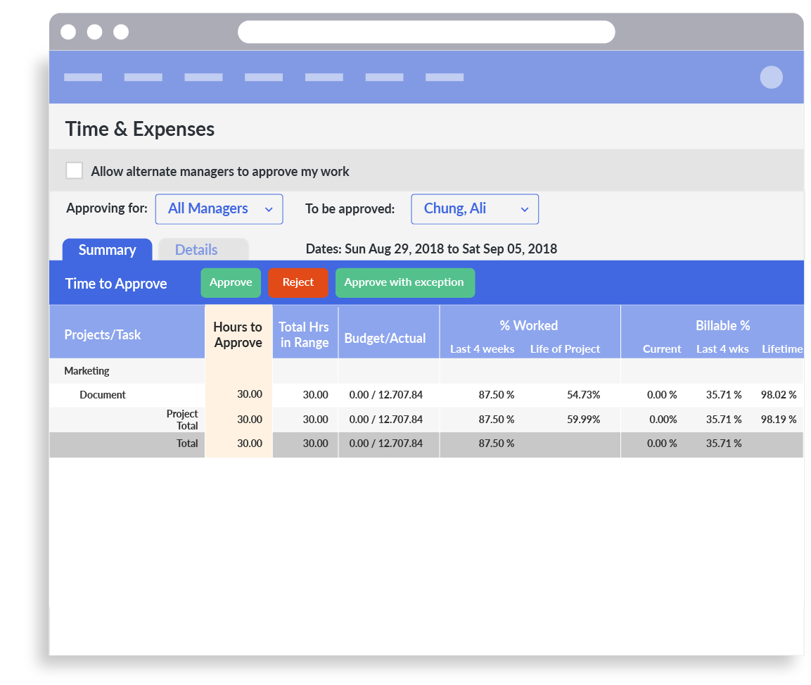 Review/Edit/Reject Time & Expenses