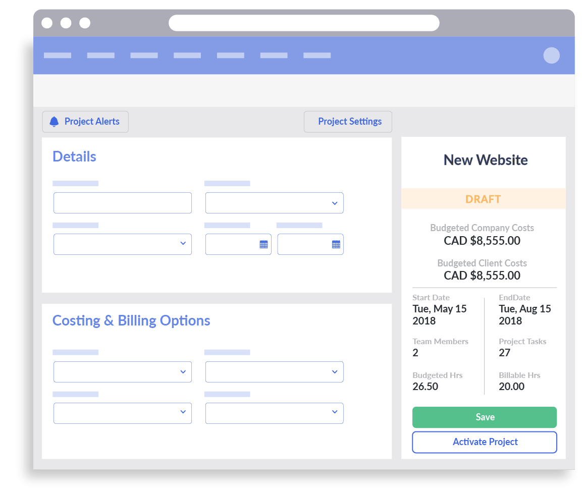 Timesheet Project Creation View